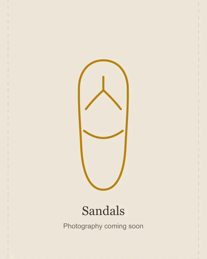 Placeholder panel indicating that sandal photography is coming soon